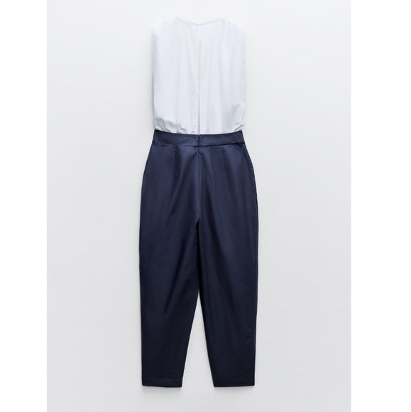 MIXED POPLIN FULL LENGTH JUMPSUIT SIZE M - Picture 4 of 7